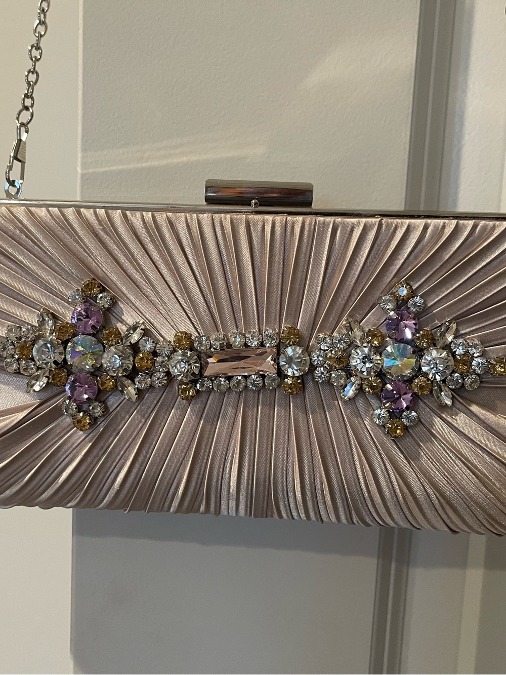 Embellished Satin Evening Clutch in Blush Pink